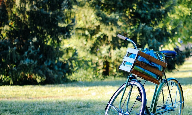 Bicycle with a basket in the park