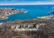 Aerial view of property with water view of long island sound