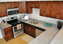 kitchen from above featuring granite countertops