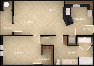 Layout of 1 Bedroom B floor plan.