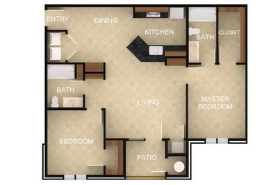 Layout of 2 Bedroom D floor plan.