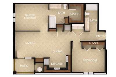 Layout of 2 Bedroom E floor plan.