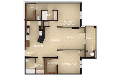 Layout of 2 Bedroom F floor plan.