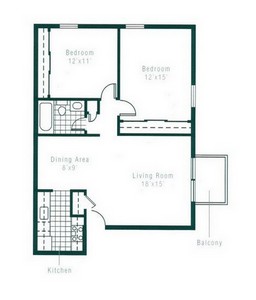 Layout of Two Bedroom floor plan.