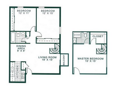 Layout of Three Bedroom floor plan.