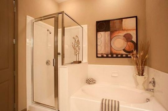 deep soaking tub and glass standing shower