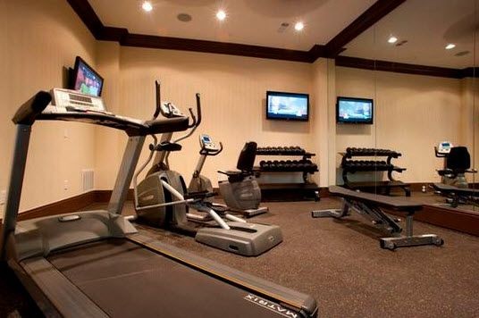 fitness center equipment and free weights