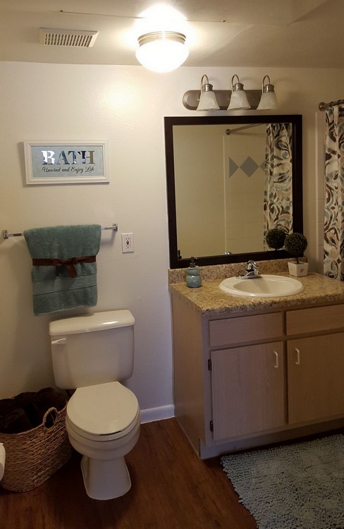 Apartment bathroom with light fixtures