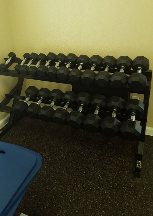 Apartment gym with free weights