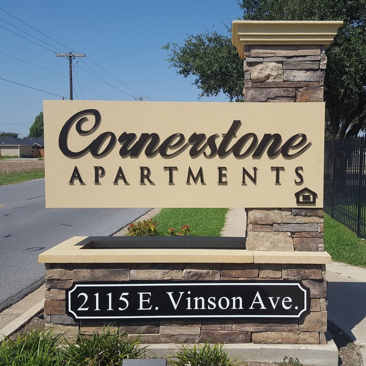 View of Cornerstone Apartments signage