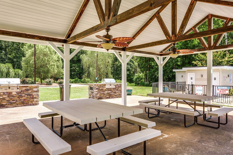Outdoor picnic area with seating