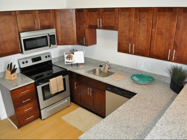 apartment kitchen countertops and cabinetry
